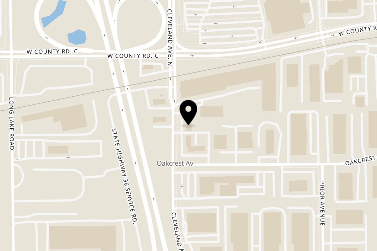 Map showing the location of DJ's Breakfast Grill on 2570 Cleveland Ave N b in Roseville